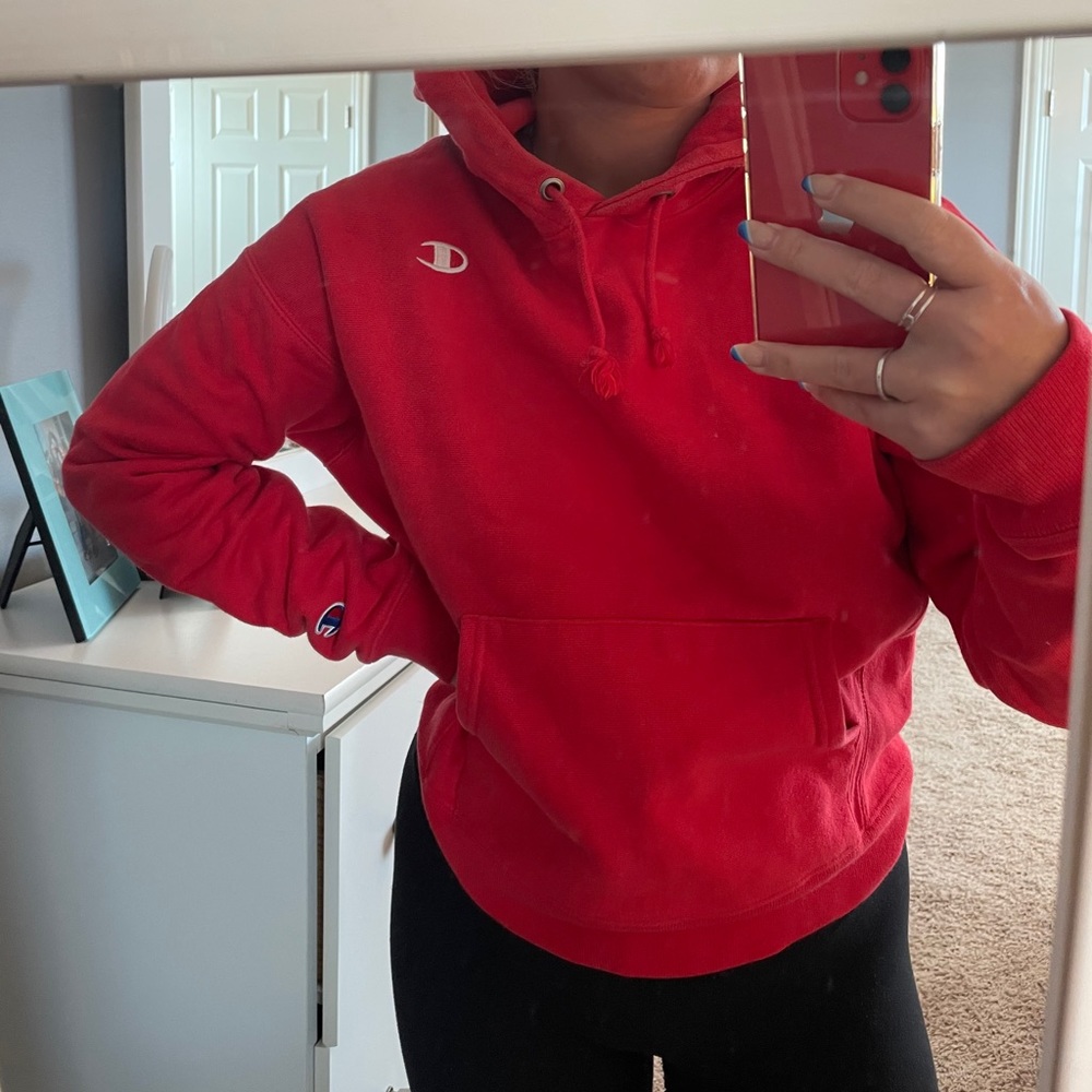 Red Champion Reverse Weave Hoodie